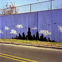 Changing Chicago Project: Roll 62 Neg 05 Skyline Wall Mural, Blue Island IL 10.30.87 - Photograph by Jay Boersma